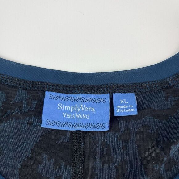 Simply Vera Wang Burnout Velvet Top Sz XL Teal Black Whimsigoth Fairy Grunge - Picture 4 of 12